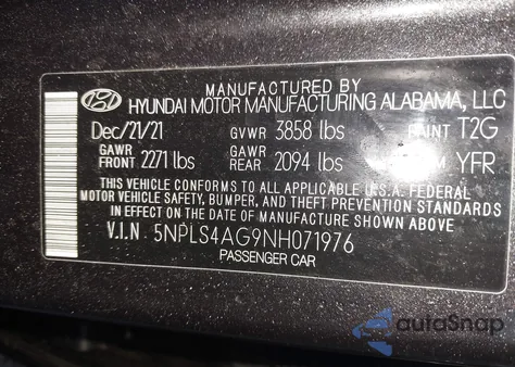 2022 Hyundai Elantra Sel z USA, uszkodzony, nr VIN 5NPLS4AG9NH071976